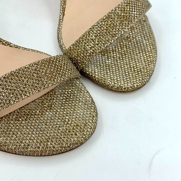 H15286 Stuart Weitzman Size 34 Gold Strap Chunky Heeled Sandals Slightly Worn - Picture 8 of 8
